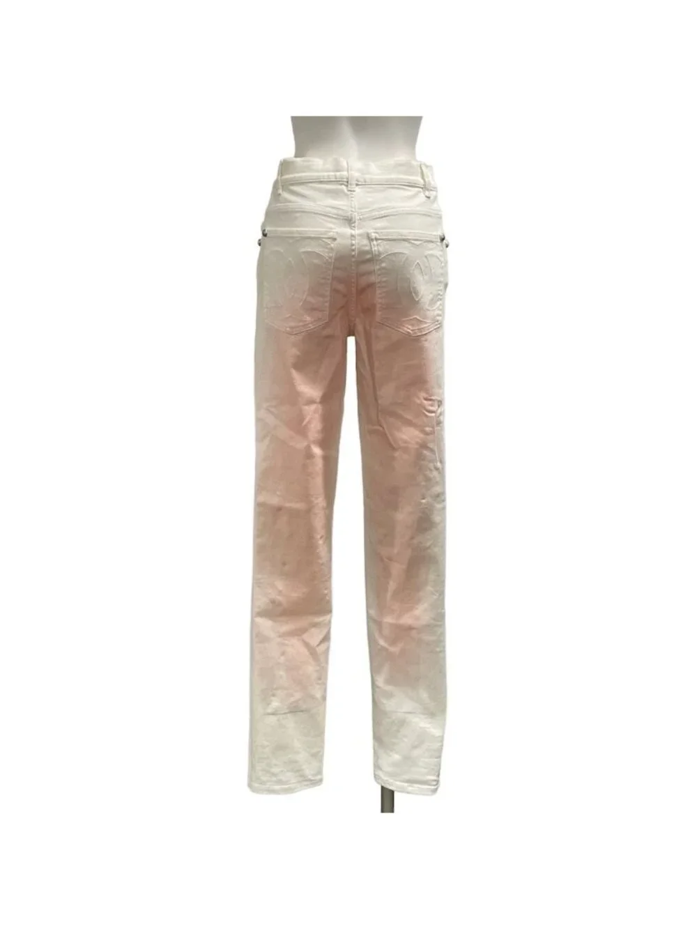 Chanel Jeans S P White Pink Flower View Gradient Cotton 34